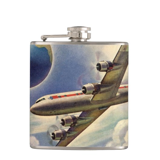 vliegtuig dat over de hele wereld in wolken vlieg heupfles (Voorkant)