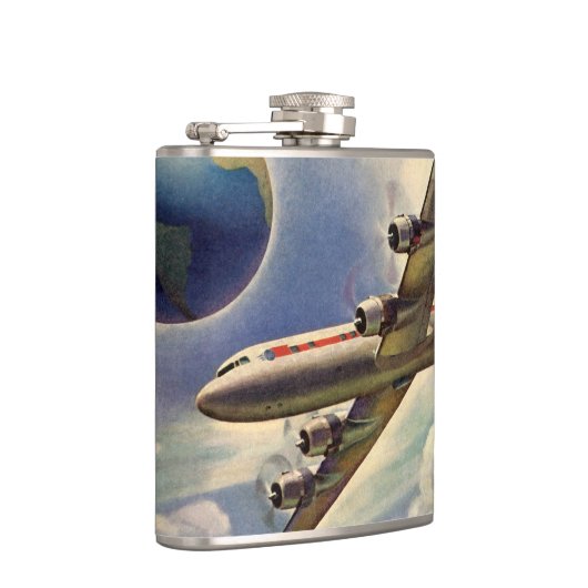 vliegtuig dat over de hele wereld in wolken vlieg heupfles (Rechts)