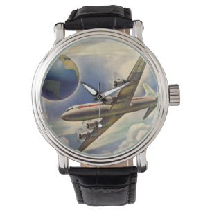  vliegtuig dat over de hele wereld in wolken vlieg horloge