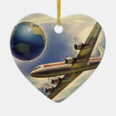 vliegtuig dat over de hele wereld in wolken vlieg keramisch ornament (Voorkant)