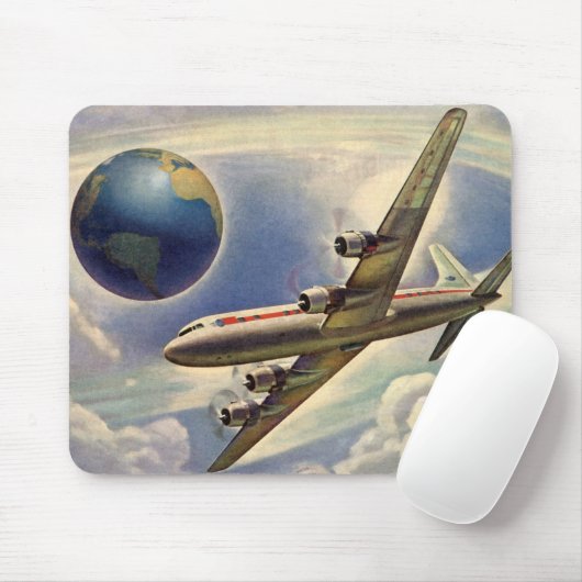 vliegtuig dat over de hele wereld in wolken vlieg muismat (Met muis)