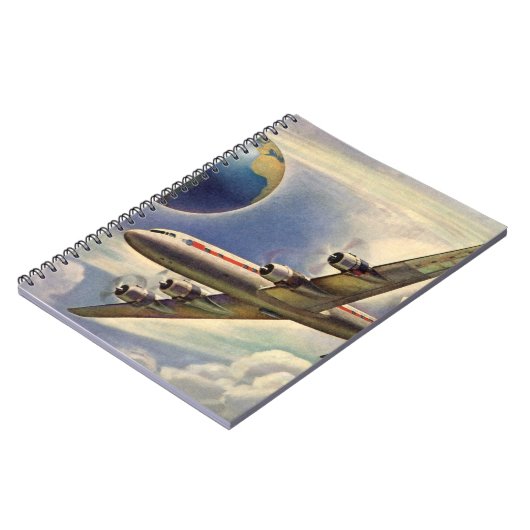 vliegtuig dat over de hele wereld in wolken vlieg notitieboek (Linkerzijde)