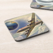 vliegtuig dat over de hele wereld in wolken vlieg onderzetter (Linkerzijde)