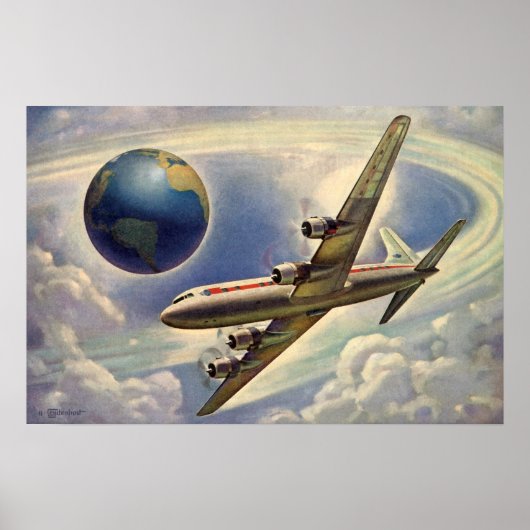  vliegtuig dat over de hele wereld in wolken vlieg poster (Voorkant)