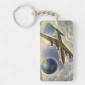 vliegtuig dat over de hele wereld in wolken vlieg sleutelhanger (Voorkant)