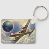 vliegtuig dat over de hele wereld in wolken vlieg sleutelhanger (Voorkant)