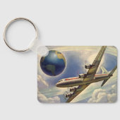 vliegtuig dat over de hele wereld in wolken vlieg sleutelhanger (Achterkant)