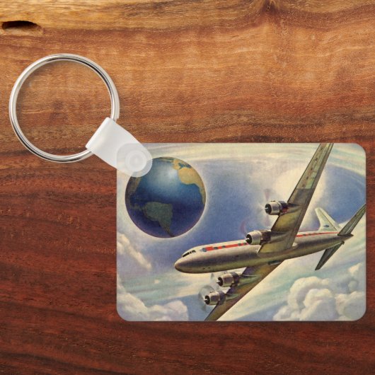 vliegtuig dat over de hele wereld in wolken vlieg sleutelhanger (Achterkant)