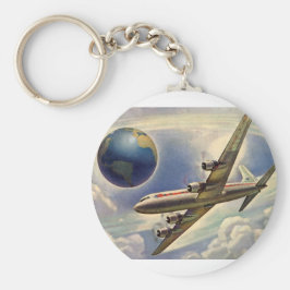  vliegtuig dat over de hele wereld in wolken vlieg sleutelhanger