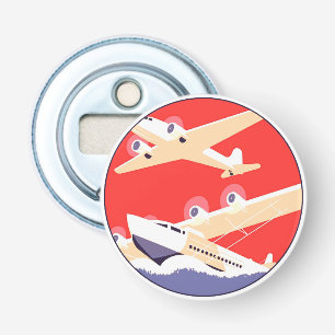 Vliegtuig die  WPA Kleurrijk vliegen Button Flesopener