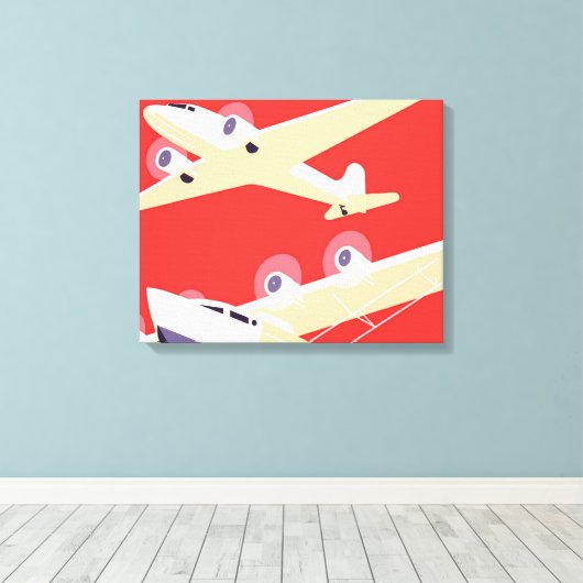 Vliegtuig die WPA Kleurrijk vliegen Canvas Afdruk (Insitu (Houten vloer))