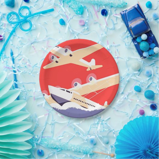 Vliegtuig die  WPA Kleurrijk vliegen Papieren Bordje (Feest)