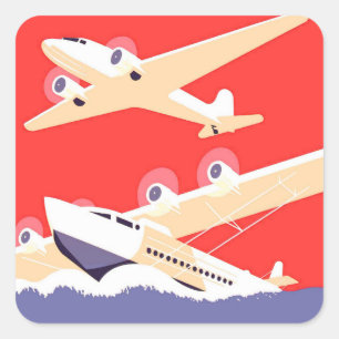 Vliegtuig die  WPA Kleurrijk vliegen Vierkante Sticker