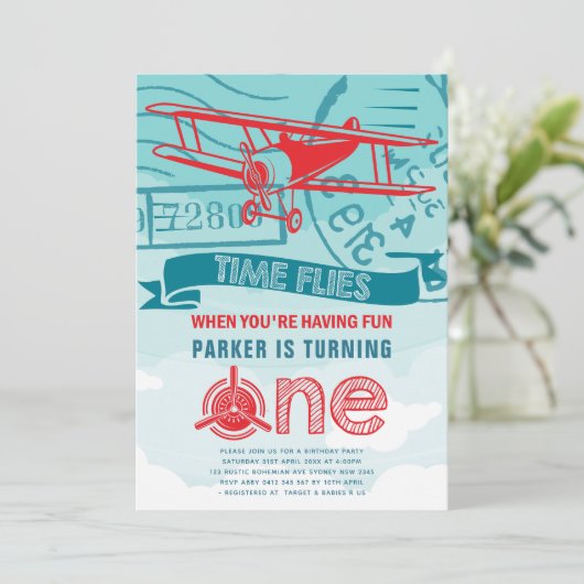 Vliegtuig eerste verjaardag kaart (Staand voorkant)
