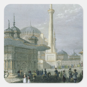 Vliegtuig en plein van de Sofia, Istanbul, engra Vierkante Sticker