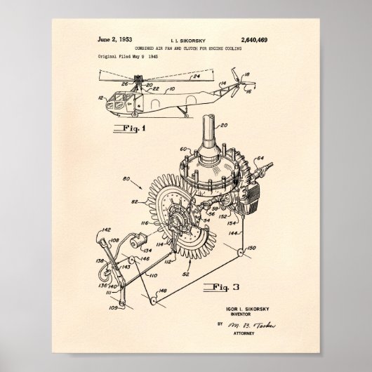 Vliegtuig Engine 1953 Patent Art Old Peper Poster (Voorkant)
