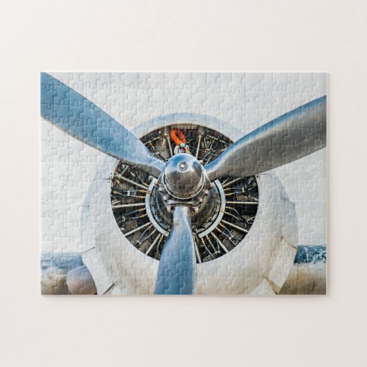 Vliegtuig-engine en blauwe propeller legpuzzel (Horizontaal)