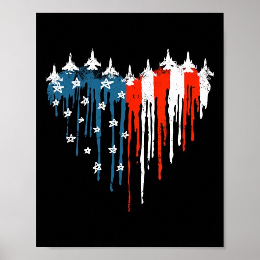 Vliegtuig Hart Rood Wit Blauw Amerikaanse vlag 4e  Poster (Voorkant)