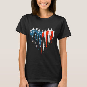 Vliegtuig Hart Rood Wit Blauw Amerikaanse vlag 4e T-shirt