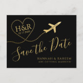 Vliegtuig — Heart Destination Wedding Save the Dat Aankondigingskaart (Voorkant)