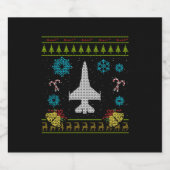 Vliegtuig Jet Pilot Christmas Sweater Shirt Sparkling Wijnetiket (Enkel label)
