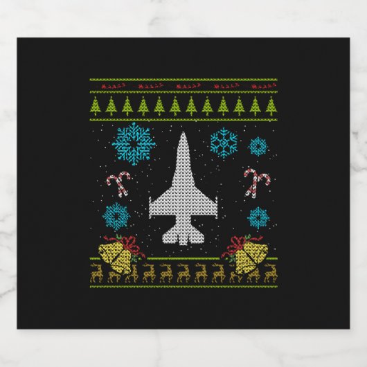 Vliegtuig Jet Pilot Christmas Sweater Shirt Sparkling Wijnetiket (Enkel label)