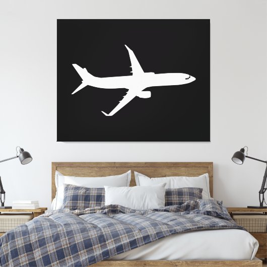 Vliegtuig JetLiner White Silhouette Flying Canvas Afdruk (Insitu (Slaapkamer))