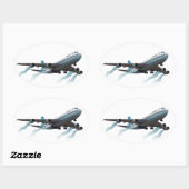 vliegtuig. Jumbojet. Ovale Sticker (Vel)