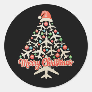 Vliegtuig Kerstboom Piloot Kerst Vakantie Familie Ronde Sticker