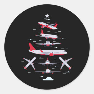 Vliegtuig Kerstboom Piloot Vrolijk Kerstfeest Kers Ronde Sticker