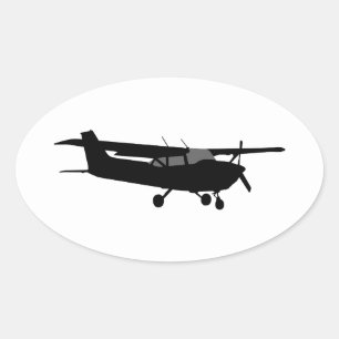 Vliegtuig Klassieke Cessna Black Silhouette Flying Ovale Sticker