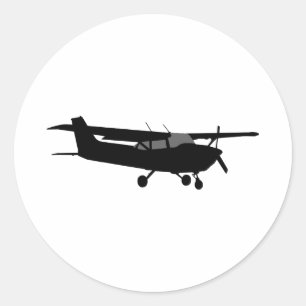 Vliegtuig Klassieke Cessna Black Silhouette Flying Ronde Sticker