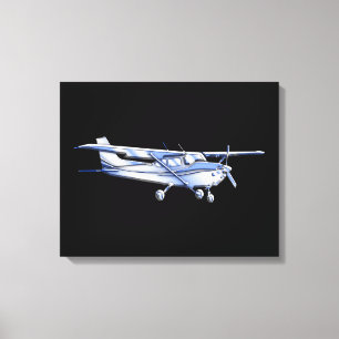 Vliegtuig Klassieke Cessna Silhouette die op Zwart Canvas Afdruk