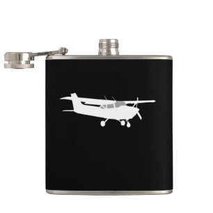 Vliegtuig Klassieke Cessna Silhouette die op Zwart Heupfles