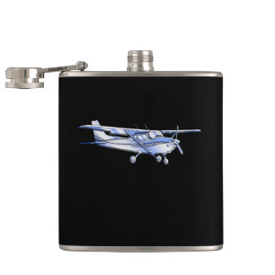 Vliegtuig Klassieke Cessna Silhouette die op Zwart Heupfles