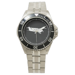Vliegtuig Klassieke Cessna Silhouette die op Zwart Horloge