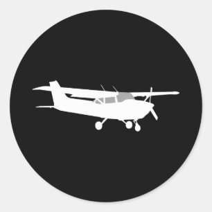 Vliegtuig Klassieke Cessna Silhouette die op Zwart Ronde Sticker