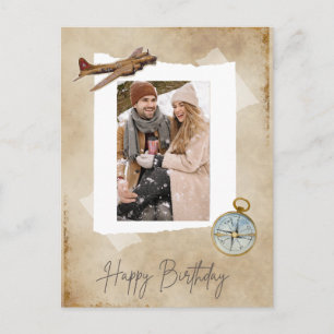  Vliegtuig & Kompas met Foto.Aviation Feestdagenkaart