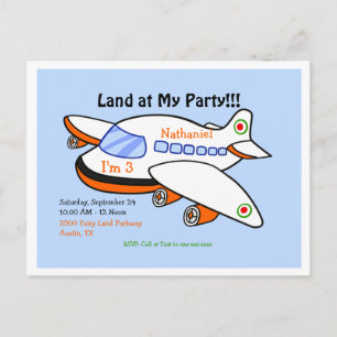 Vliegtuig landt op mijn verjaardag Blue II Party Uitnodiging Briefkaart