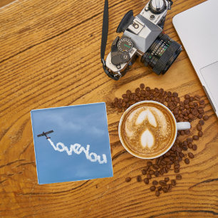 Vliegtuig & ‘LOVE YOU’ Foto, Cool Fun Luchtvaart Glazen Onderzetter