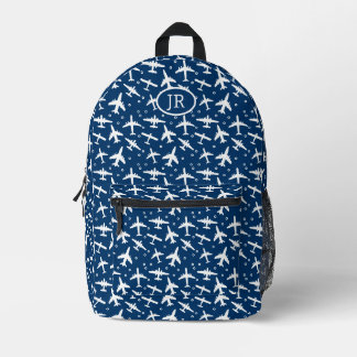 Vliegtuig Luchtvaart Thema Blauw en Wit Monogram Bedrukte Rugzak