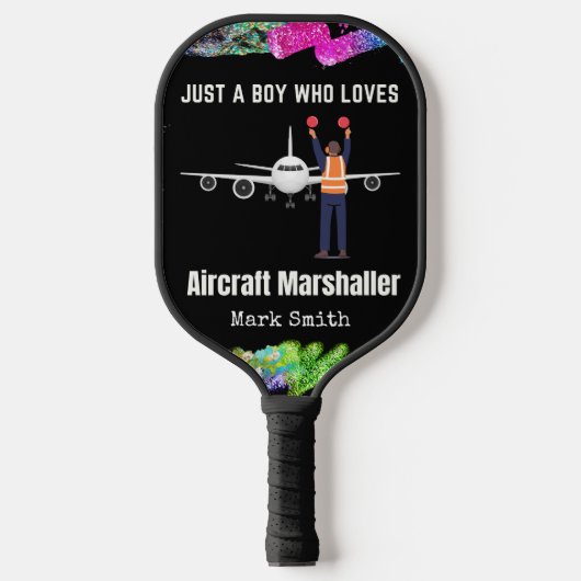 Vliegtuig Marshaller Gewoon een jongen Grappig Gez Pickleball Paddle (Voorkant)