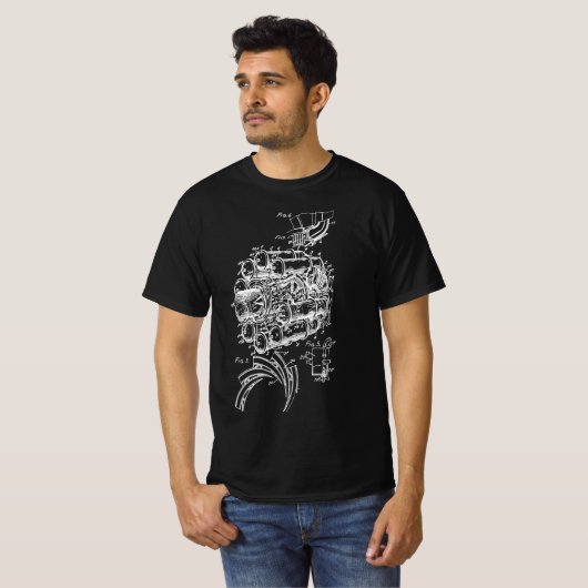 Vliegtuig Mechanic Engineer Jet Engine Tekening T-shirt (Voorkant volledig)
