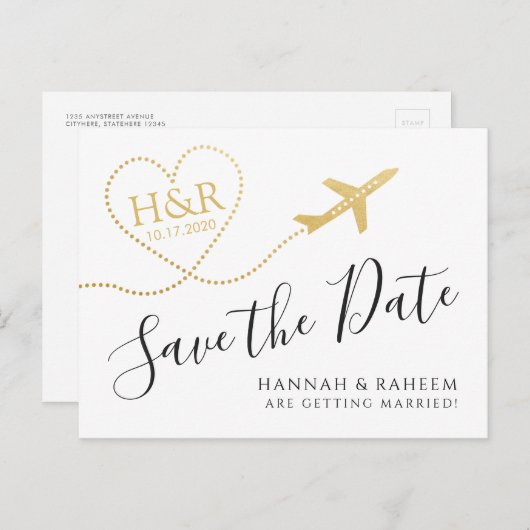 Vliegtuig met hartbestemming Weduwsdatum Aankondigingskaart (Voorkant / Achterkant)