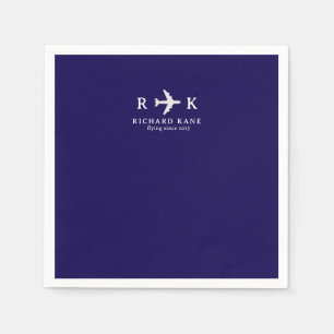 Vliegtuig Met Initiaal - Piloot Logo Blauw Servet