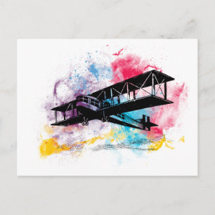 Vliegtuig met kleurrijke wolken Briefkaart