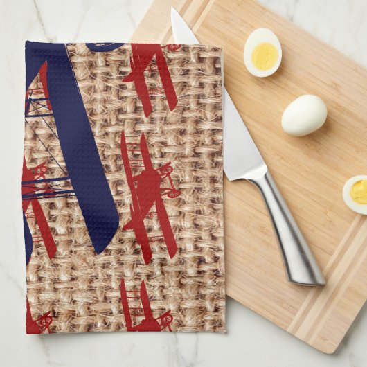 Vliegtuig met  propeller op schoot theedoek (Quarter Fold)