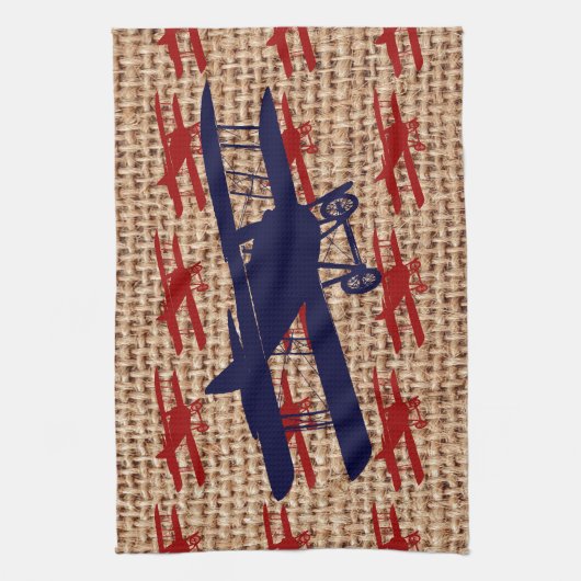 Vliegtuig met  propeller op schoot theedoek (Verticaal)