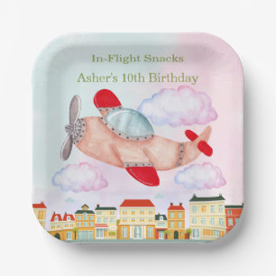 Vliegtuig met stadsgezicht In-Flight Snacks Verjaa Papieren Bordje