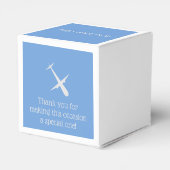 Vliegtuig op blauw gepersonaliseerd bedankdoosjes (Achterkant)